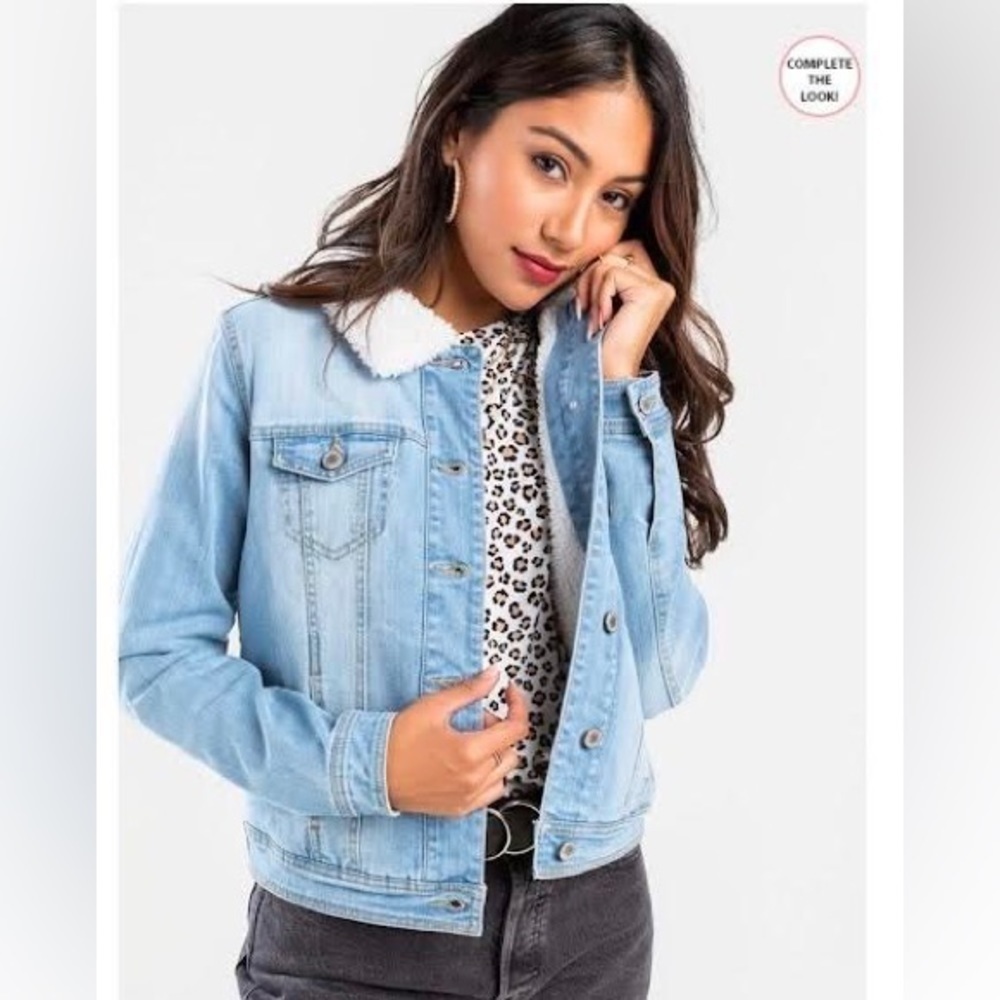 BBJ Los Angeles Francesca’s Womens Sherpa Denim Jacket Size Large